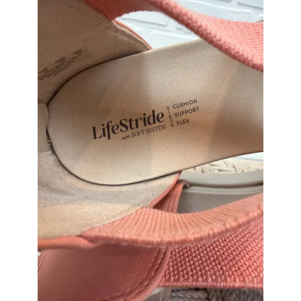 LifeStride Giselle Platform Wedge Sandals Coral Size 8.5